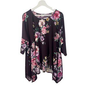 White Birch Plus Size 1X Purple Floral 3/4 Sleeve Tunic Top